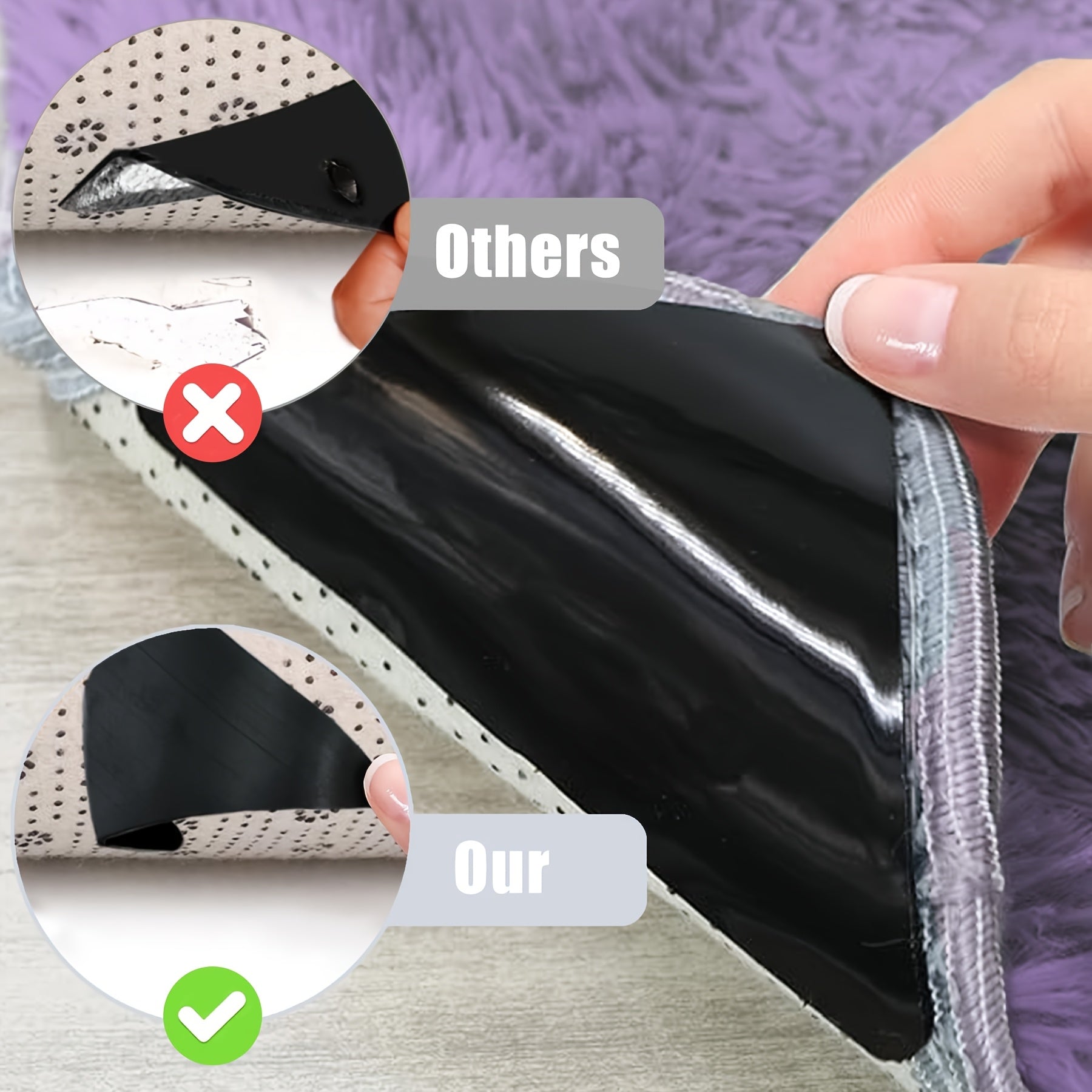 Set of 8 or 12 Silicone Rug Corner Grippers for Hardwood Floors and Carpets