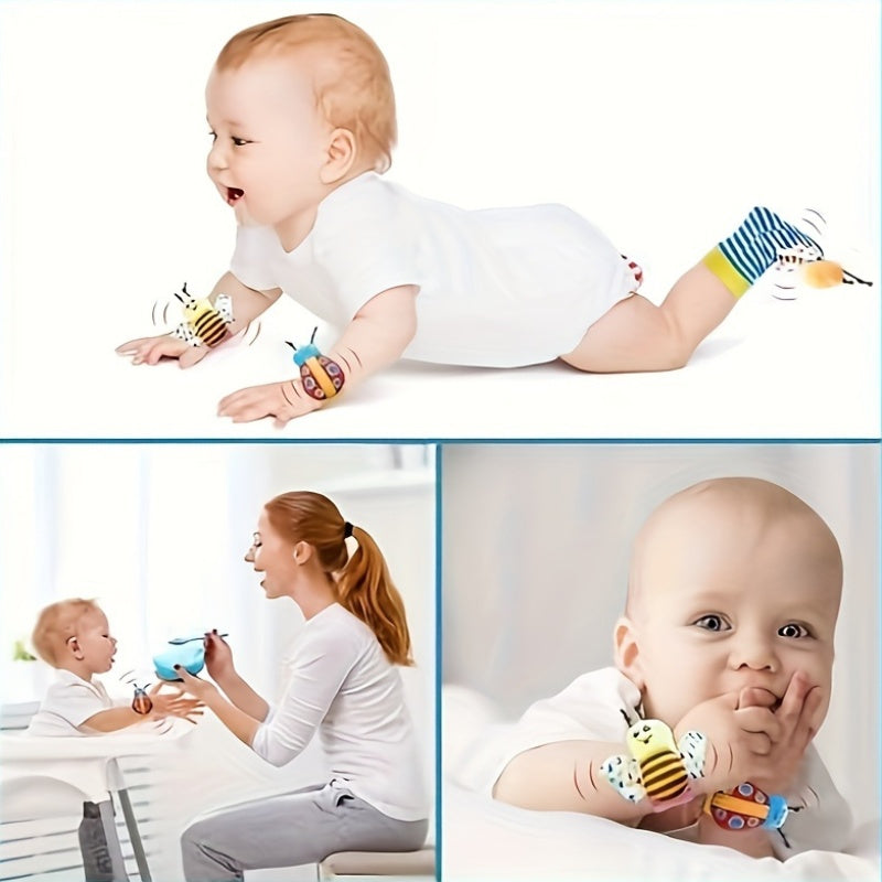 Baby Socks Set for Infants with Rattles and Foot Finder Toys, Breathable Fabric, Elastic Cuffs