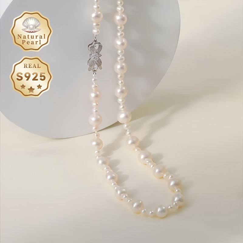 Women’s Freshwater Pearl Necklace 3-8mm Natural Lustrous Pearls with Silver Chain