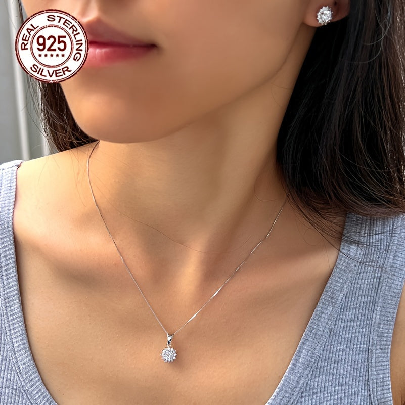 Sterling Silver Sunflower Jewelry Set with Cubic Zirconia Earrings and Pendant