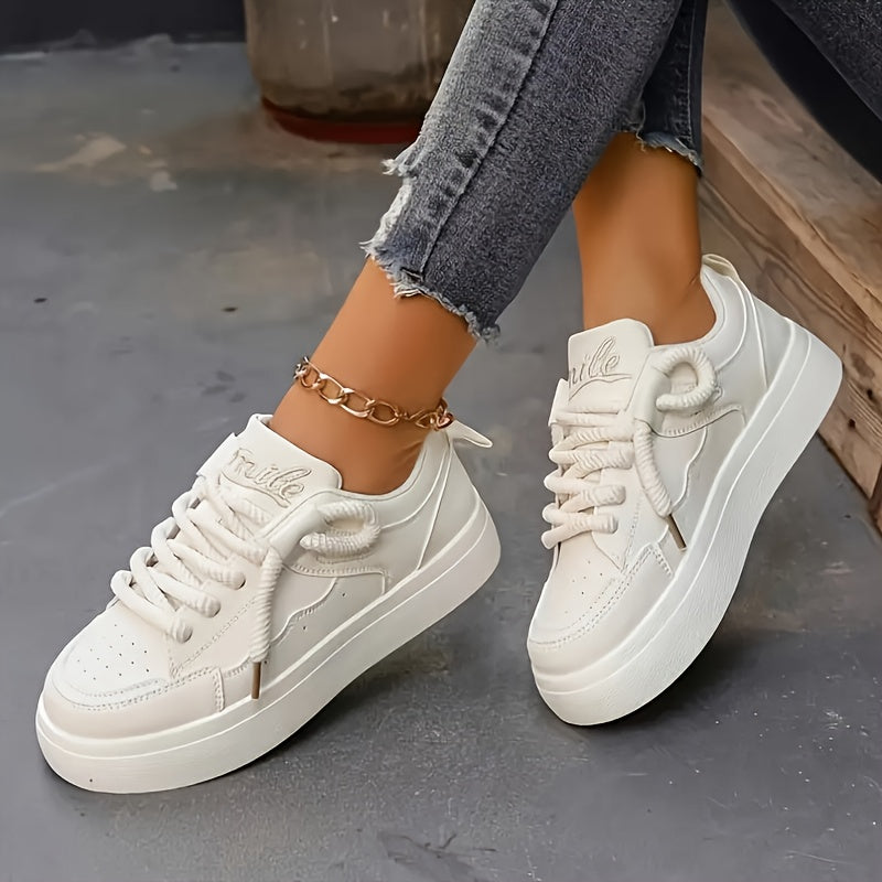 Women's Chunky Platform Sneakers Low-Top Lace-Up Casual Shoes Rubber Sole