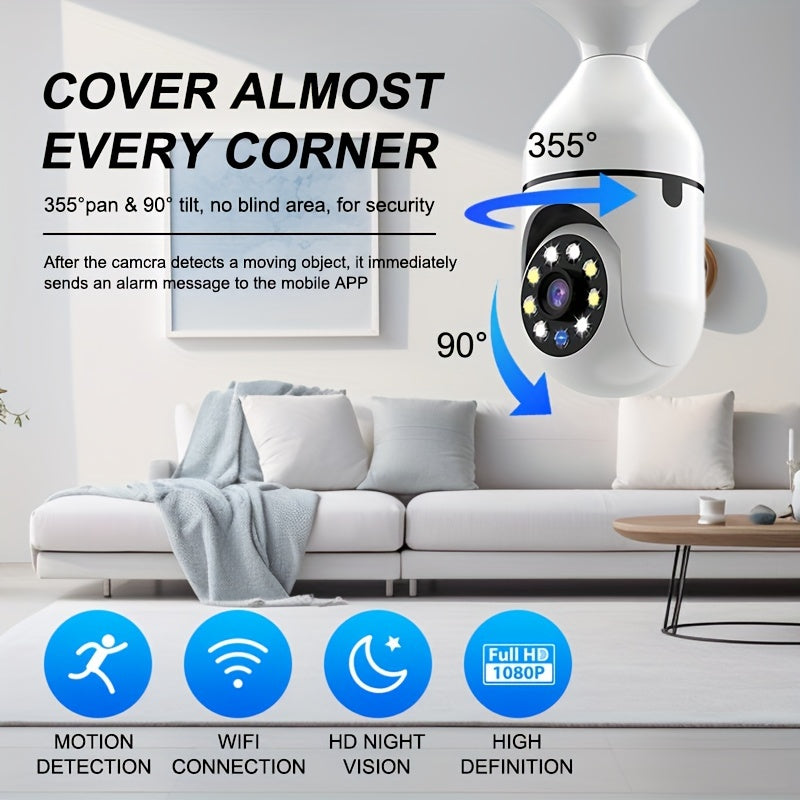 E27 Smart Security Camera 355° Rotatable Lens Night Vision Wi-Fi Indoor Outdoor