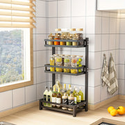Black Stainless Steel Countertop Spice Rack with 3 Tiers for Jars and Bottles