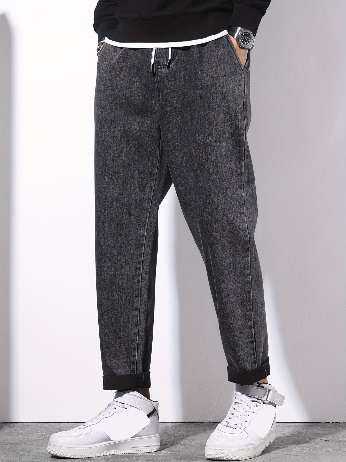 Мужские джинсы с прямыми штанинами из денима, хлопковый микс, стирка, средняя посадка, повседневные, для всех сезонов