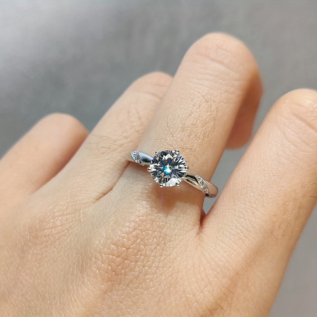 Silver Moissanite Ring for Women Solitaire Engagement Anniversary 6 Prongs