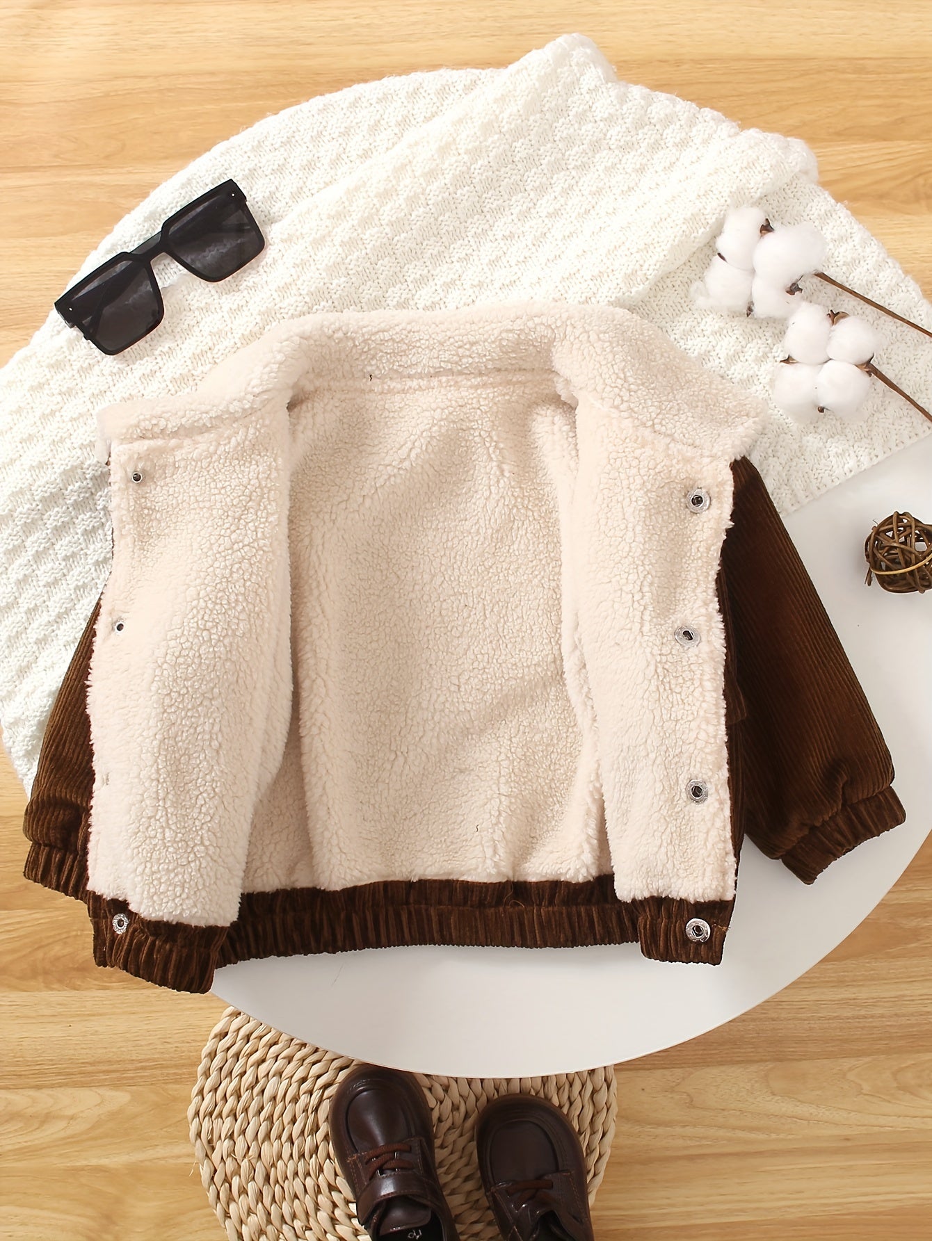 Baby Boy Corduroy Jacket with Fuzzy Lining, Button Front, Turndown Collar for Fall Winter Outdoor