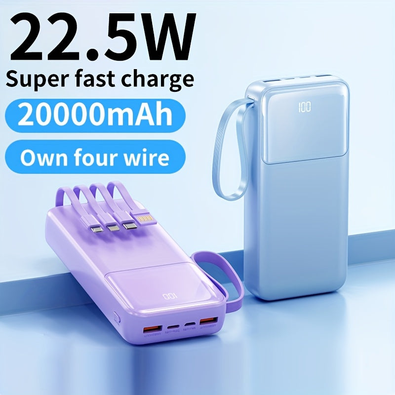 20000mAh Portable Power Bank with Fast PD20W Charging and Built-in Cables