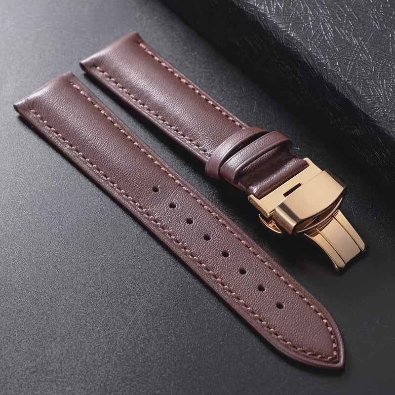 PU Leather Watch Strap with Automatic Butterfly Buckle, Various Sizes for Business or Gift