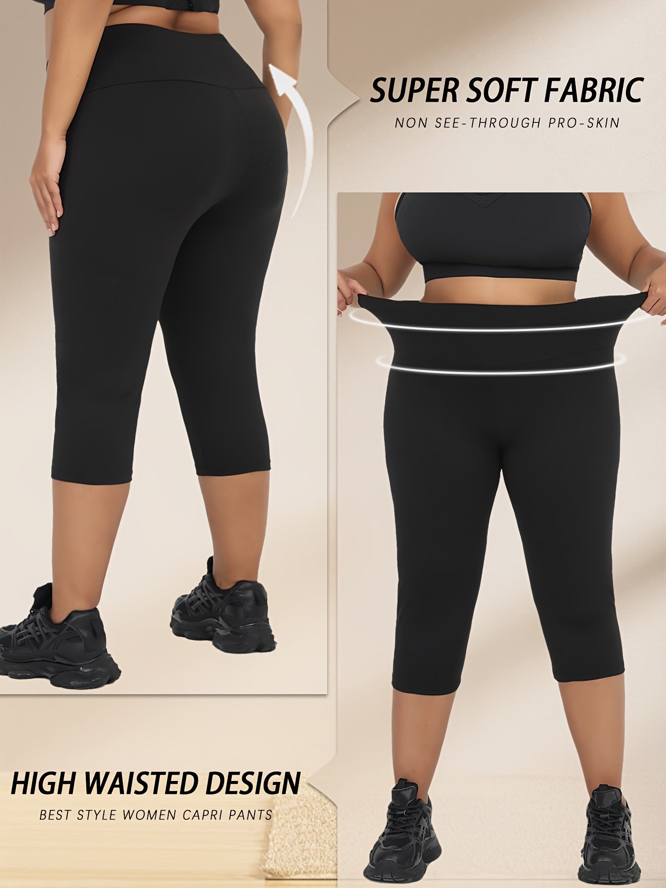 Plus Size Women Yoga Capris High Waisted Tummy Control Workout Leggings