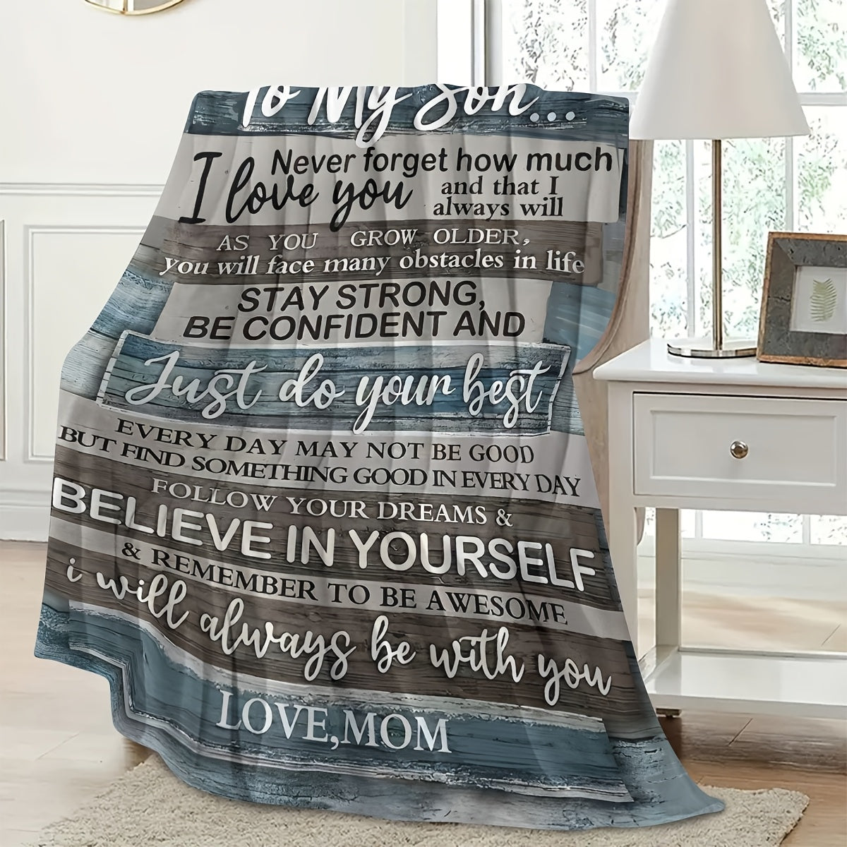 Personalized Blanket for Son Gift from Mom Birthdays Graduation Valentines Sentimental