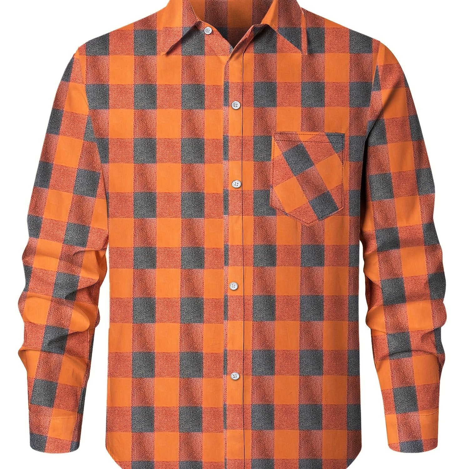 Men's Plus Size Gingham Flannel Shirt Casual Button Down Polyester Cotton