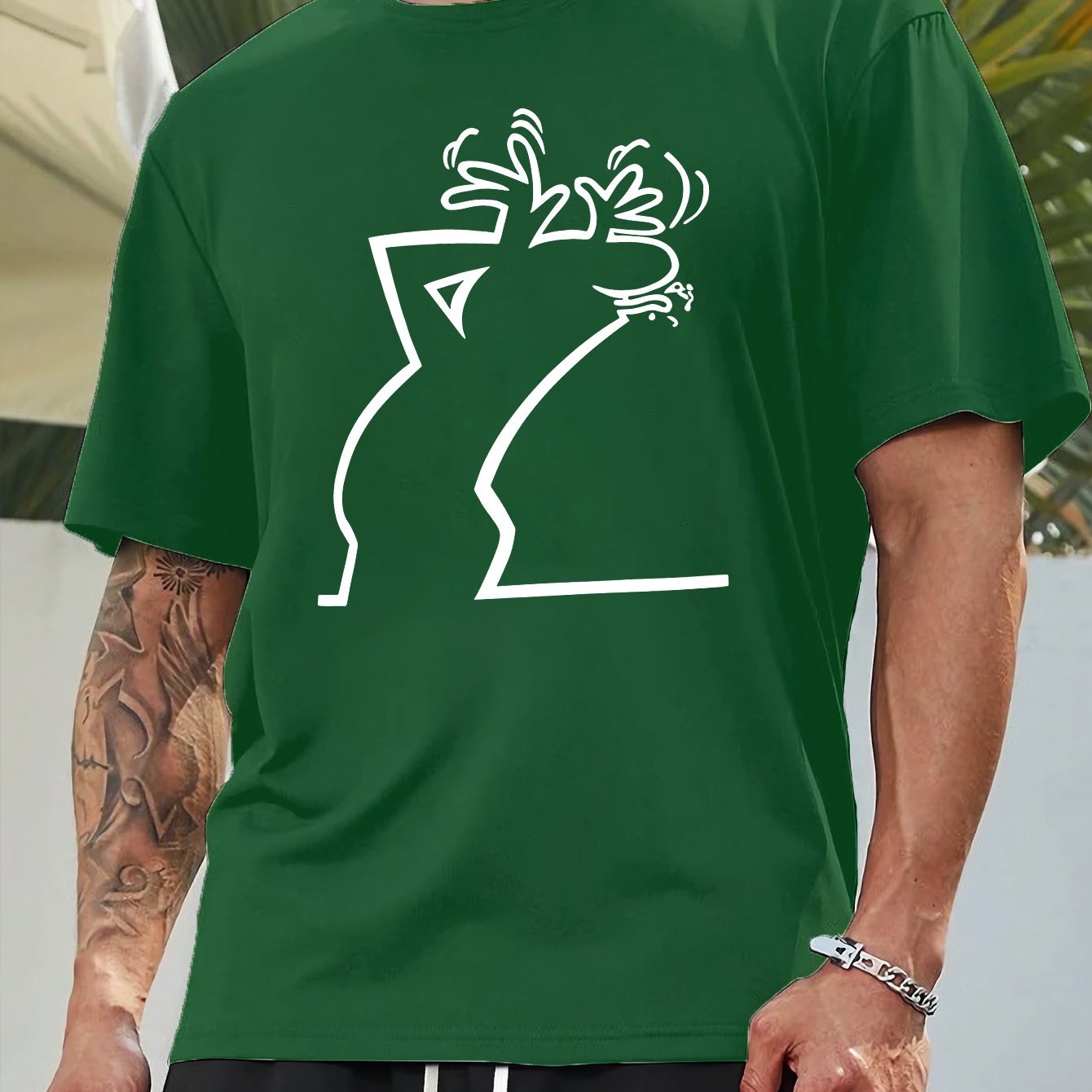 Мужской летний повседневный топ с геометрическим принтом и круглым вырезом из полиэстера, увеличенный размер