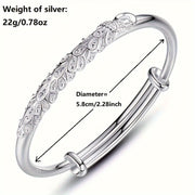 Sterling Silver Peacock Pattern Bangle with 3D Relief Design for Women