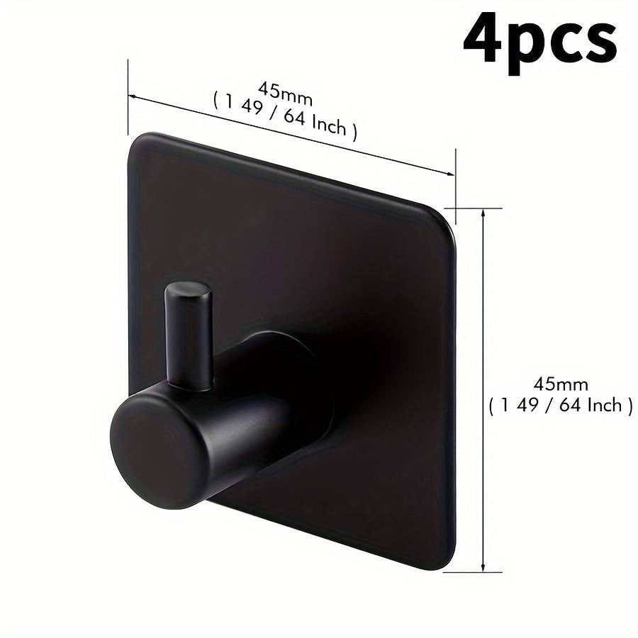 Black Stainless Steel Matte Towel Hooks Heavy Duty Adhesive Bathroom Kitchen Robe No Punching