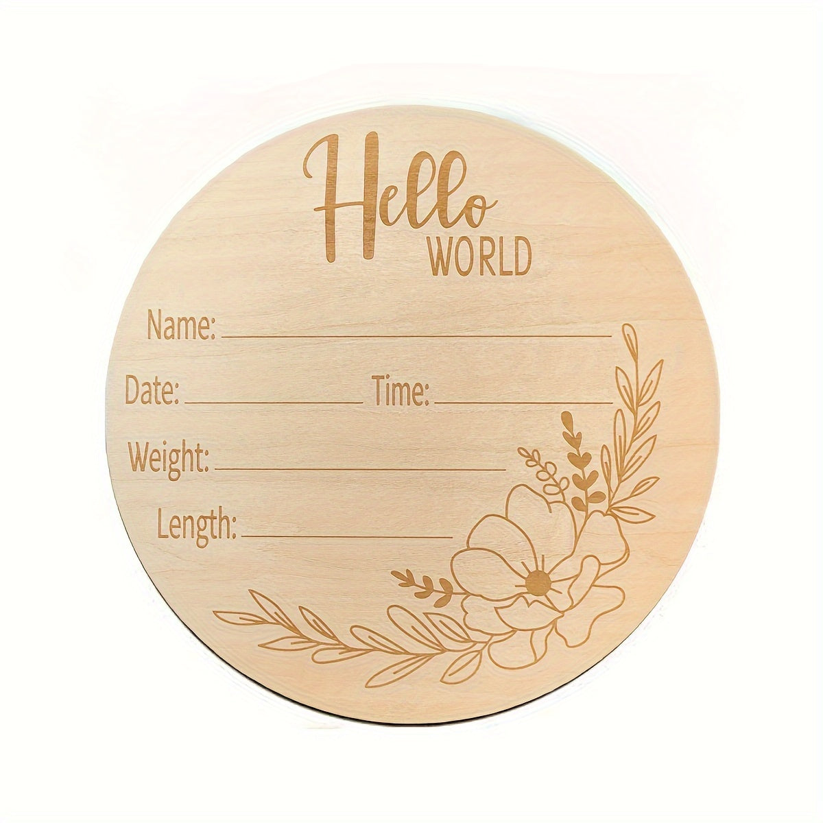Wooden Plaque for Newborns Engraved Hello World Baby Announcement Display Gift