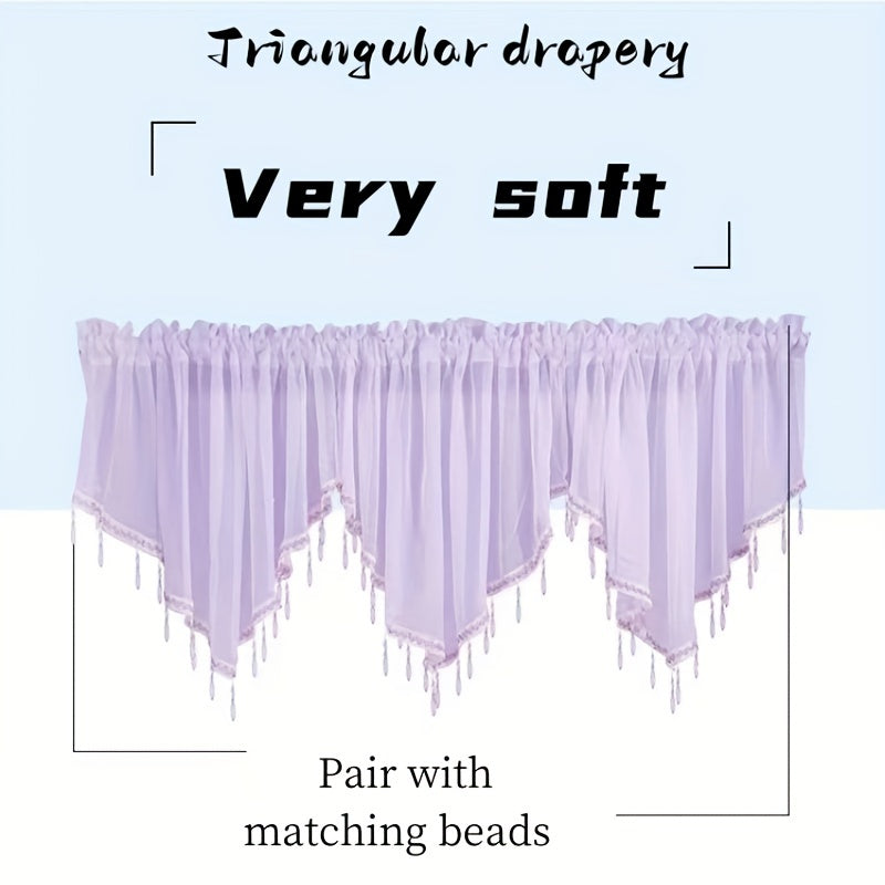 1 Chic yarim shaffof uchburchak pardasi tassellari bilan - 129.54 sm x 60.96 sm, bir xil rang, osish uchun oson rod pocket dizayni - oshxona, yashash xonasi, yotoqxona uchun ideal - turli ranglarda mavjud