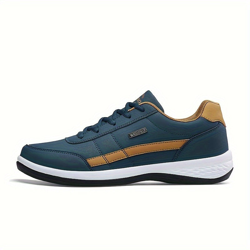 Men's Navy Blue Sneakers with Orange Accents Low-Top Lace-Up PU Upper EVA Insole MD Sole