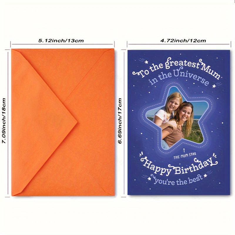 "Tug'ilgan kuningiz bilan, ona! Rahmat kartasi - Sizning fotosuratingiz bilan shaxsiylashtirilgan - Yulduzli osmon uslubidagi ijodiy baraka kartasi - Maxsus onalar kuni sovg'asi"