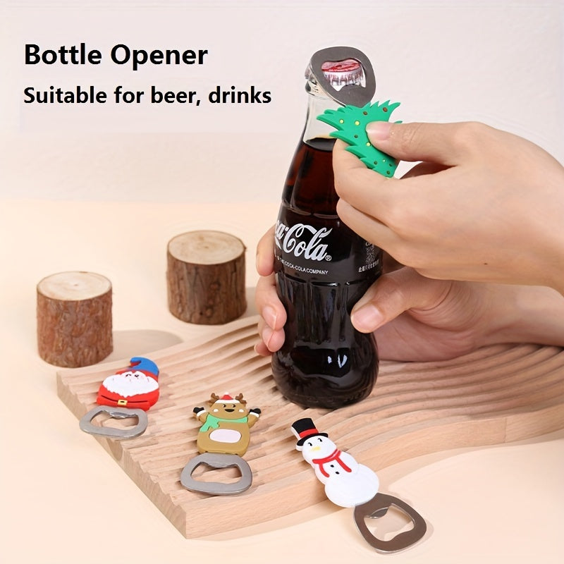 Christmas Bottle Opener with Magnet Santa Snowman Reindeer Holiday Kitchen Decor