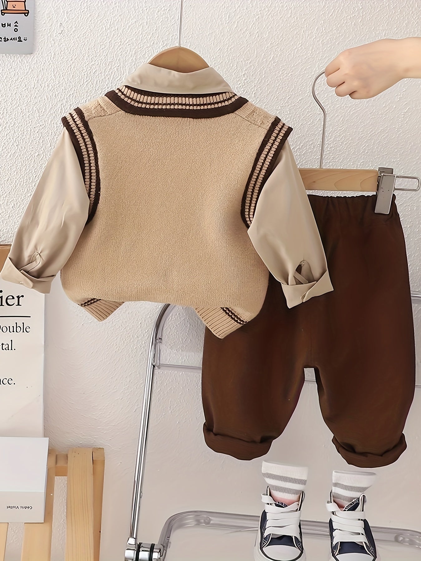 Boys Kids Fall Outfit Set Cotton Blend Shirt Vest Pants Casual Spring Fall Outdoor