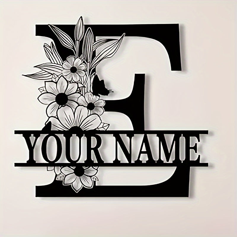 Personalized Metal Family Name Sign with Floral Design for Home Decor