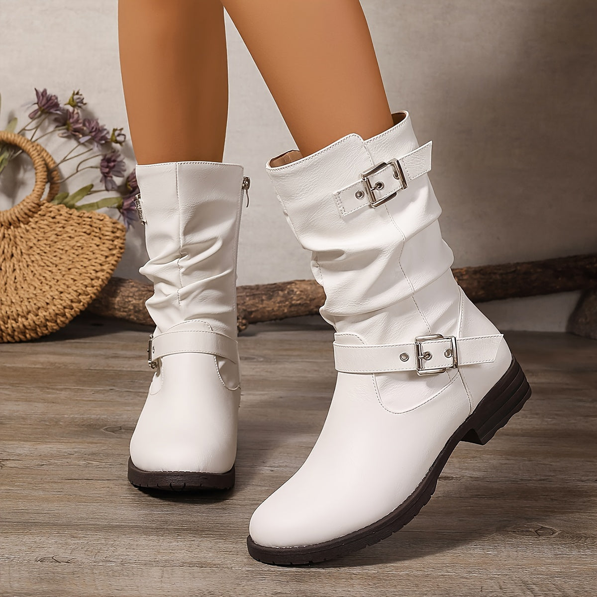 Женские черные ботинки Chelsea с пряжками, искусственная кожа, боковая молния