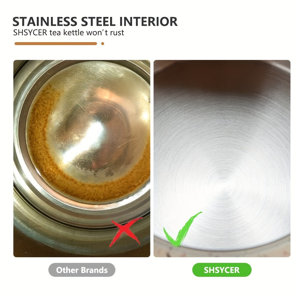 2.5L zanglamaydigan po'latdan yasalgan shovqin chiqaradigan choy qozoni, tosh oxirgi qoplama va yog'och tutqich bilan