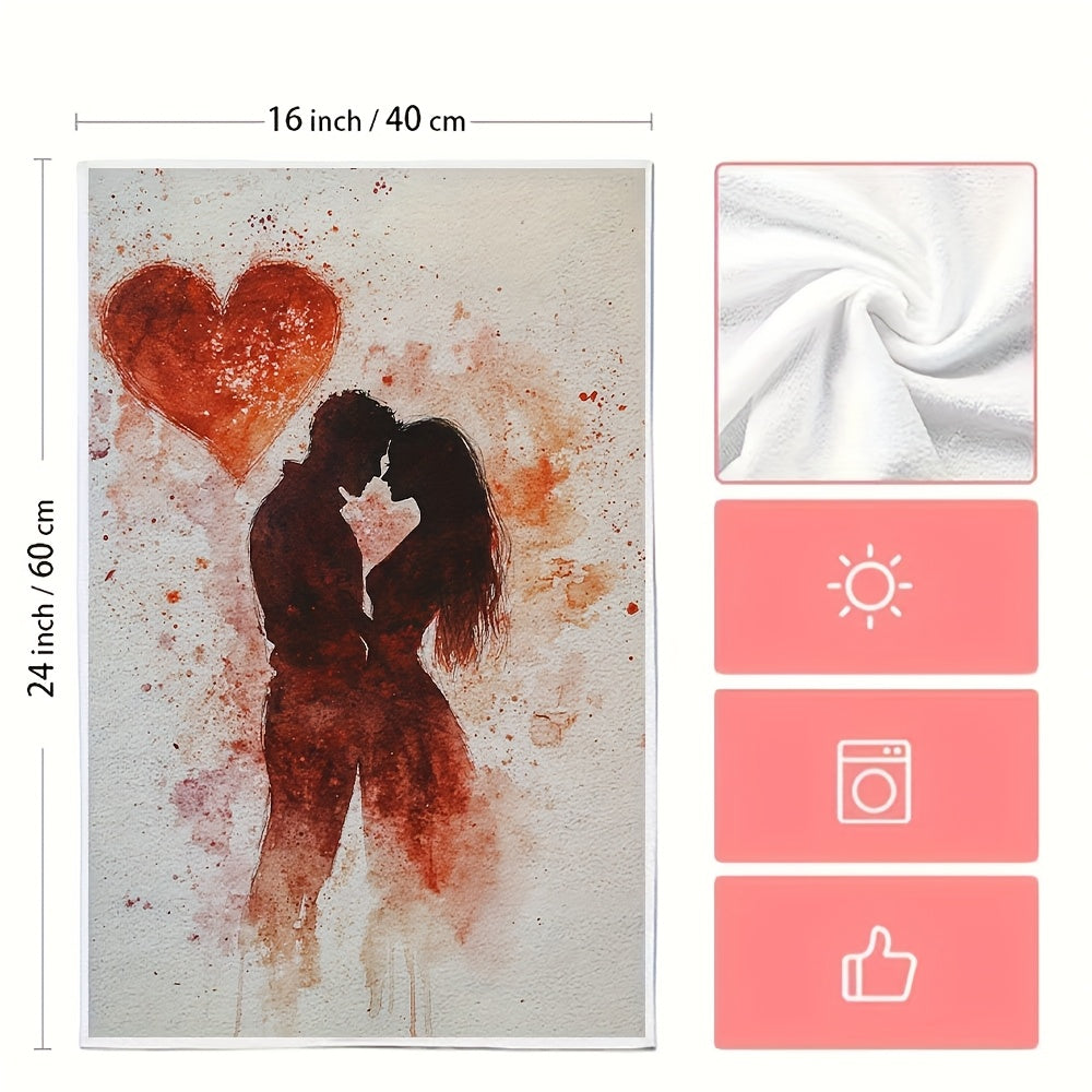 Набор из 2 романтичных кухонных полотенец ко Дню святого Валентина - супер мягкие и очень впитывающие, 16x24 дюйма, легко ухаживать, машинная стирка, полотенца для посуды и рук с дизайном акварельной любви для праздничного декора