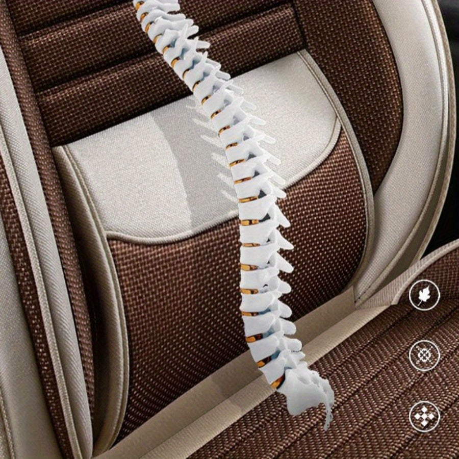 Juego completo de fundas de asiento de coche de lino transpirable para cinco plazas color café negro