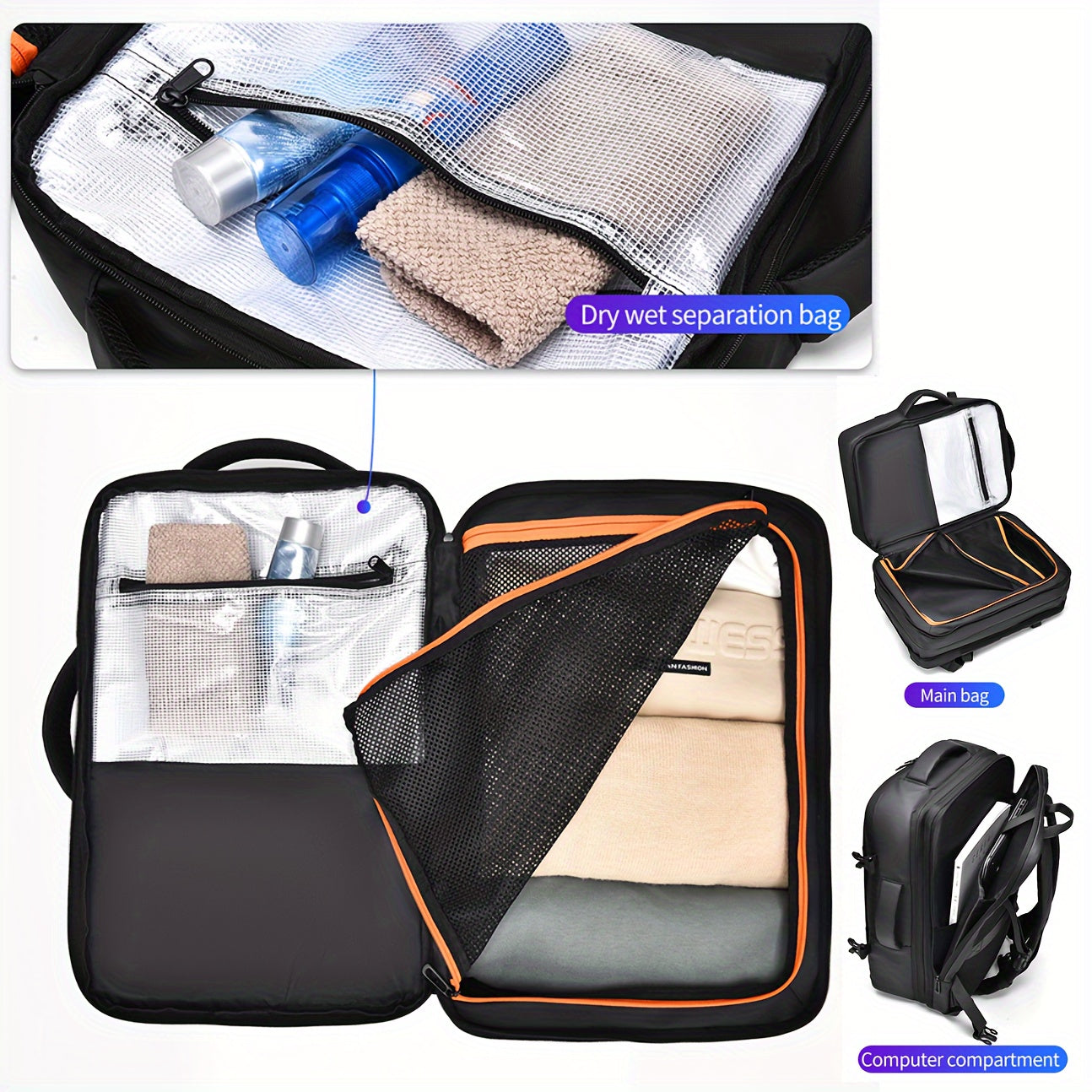 Unisex Nylon Backpack for Travel and Business with Laptop Pocket and Trolley Sleeve