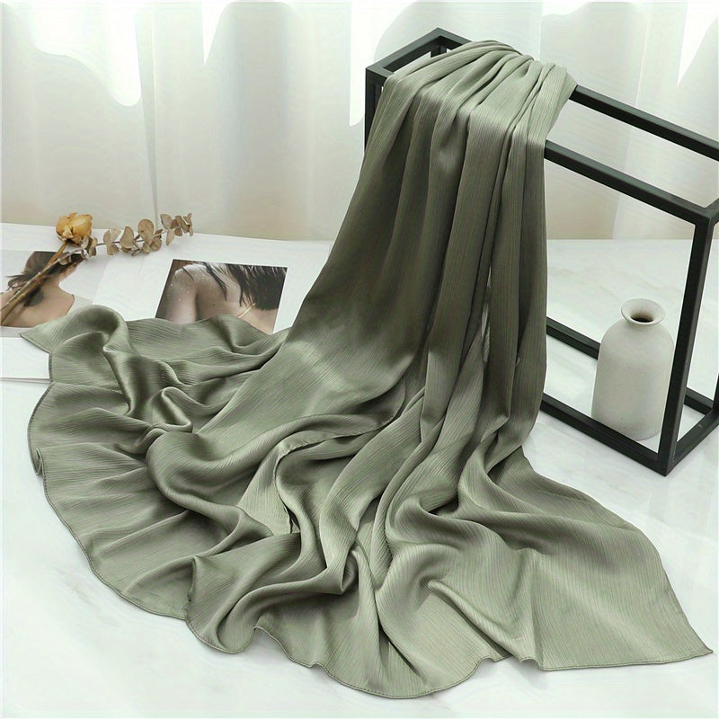 Women's Solid Color Pleated Hijab Scarf for Casual Wear Shawl Head Wrap
