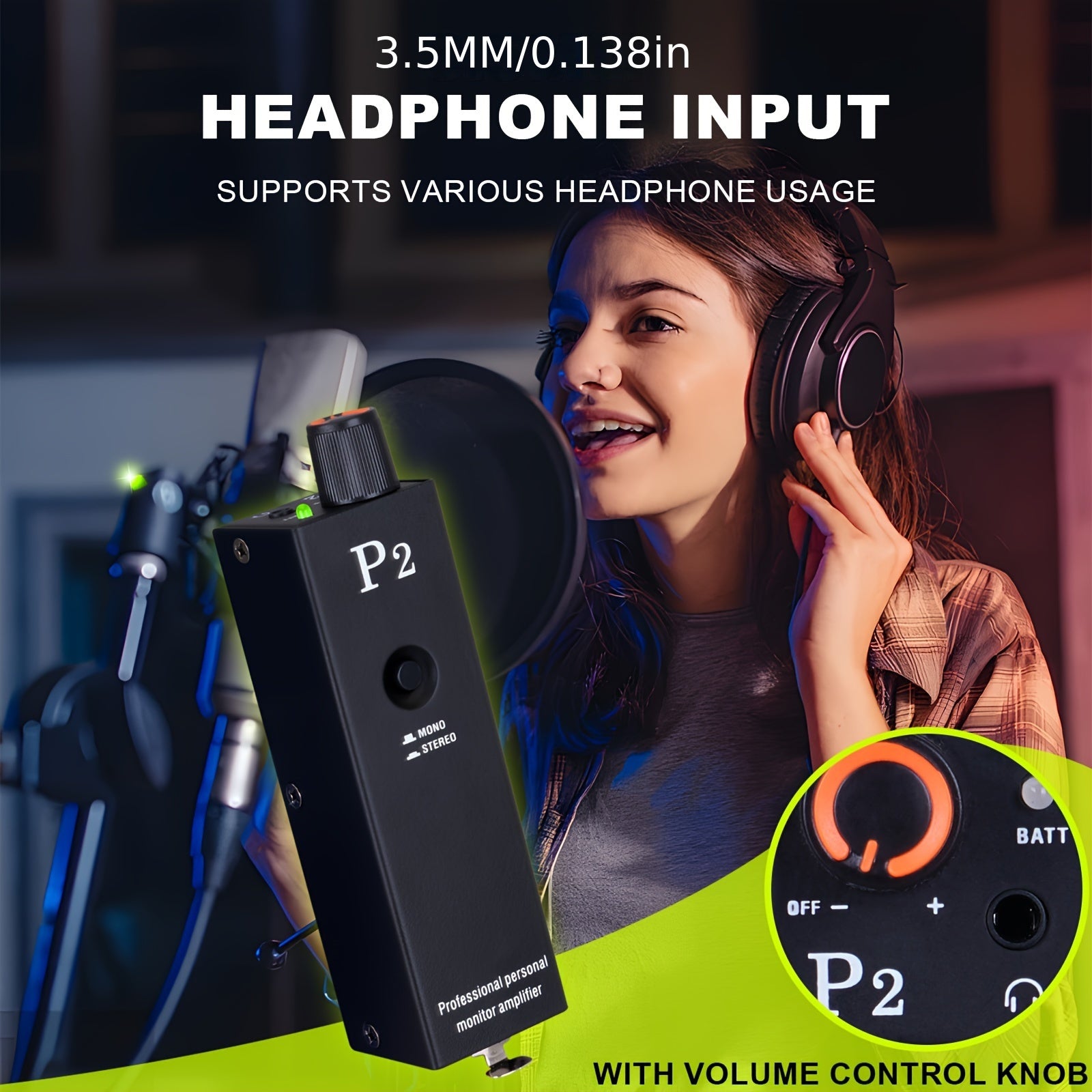 Portable Metal In-Ear Stereo Headphone Amplifier Black for Monitoring