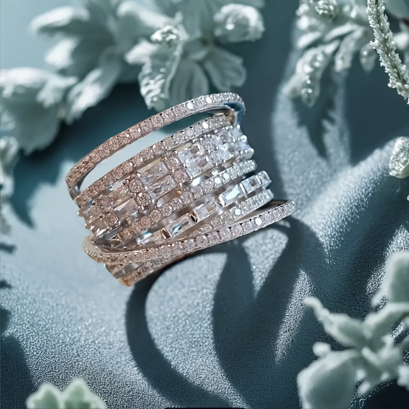 Multi-Layer Copper Ring with Synthetic Diamonds for Weddings and Parties