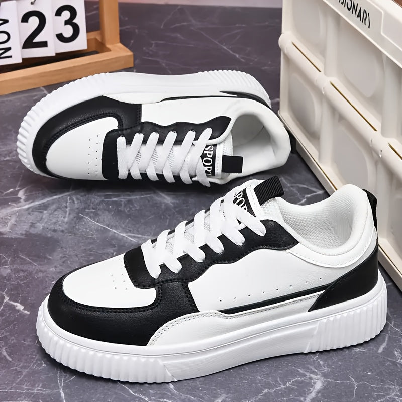 Zapatos de skate casual antideslizantes para hombre, color negro y blanco, suela de EVA, botín bajo, con cordones