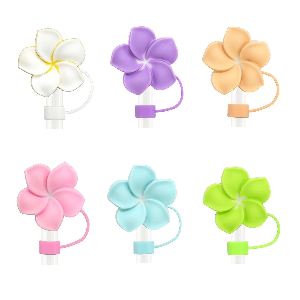 6/7Pcs Soft Plastic Flower Straw Toppers Reusable Splashproof Straw Caps