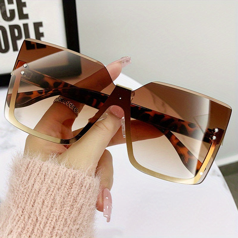 Women's Semi-Rimless Gradient Fashion Sunglasses Metal Frame for Beach and Travel
