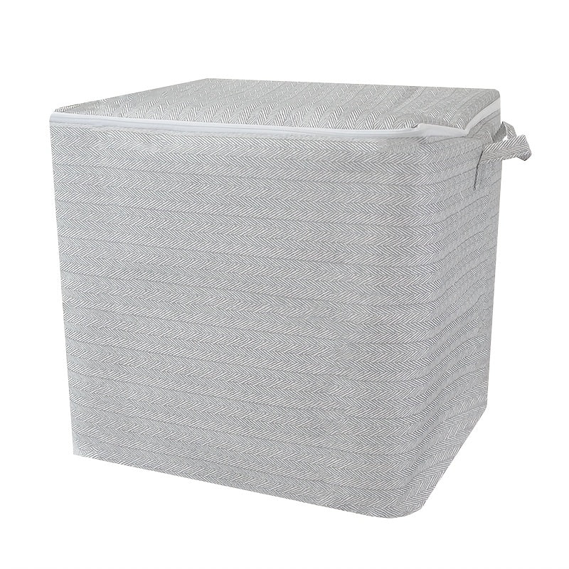 Large Fabric Storage Box with Lid Herringbone Pattern for Clothes and Bedding