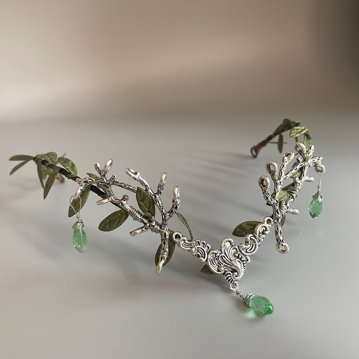 Vintage Elf Crown Headpiece with Faux Gemstones Medieval Witch Tiara for Halloween Cosplay