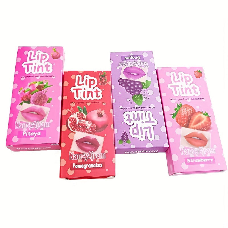 Mujeres brillo de labios portátil con sabor a fresa, uva, pitaya y granada