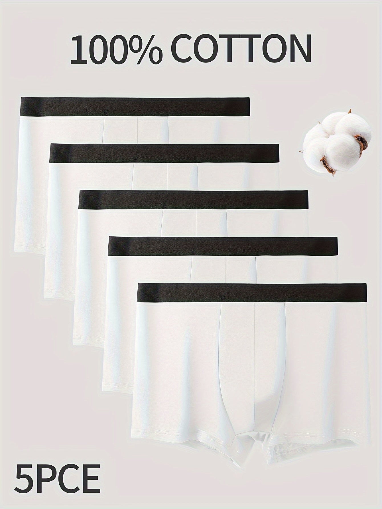 Men's Cotton Boxer Briefs 5 Pack Mid-Waist Stretch Fit Solid Breathable Comfortable