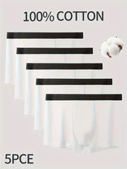 Men's Cotton Boxer Briefs 5 Pack Mid-Waist Stretch Fit Solid Breathable Comfortable