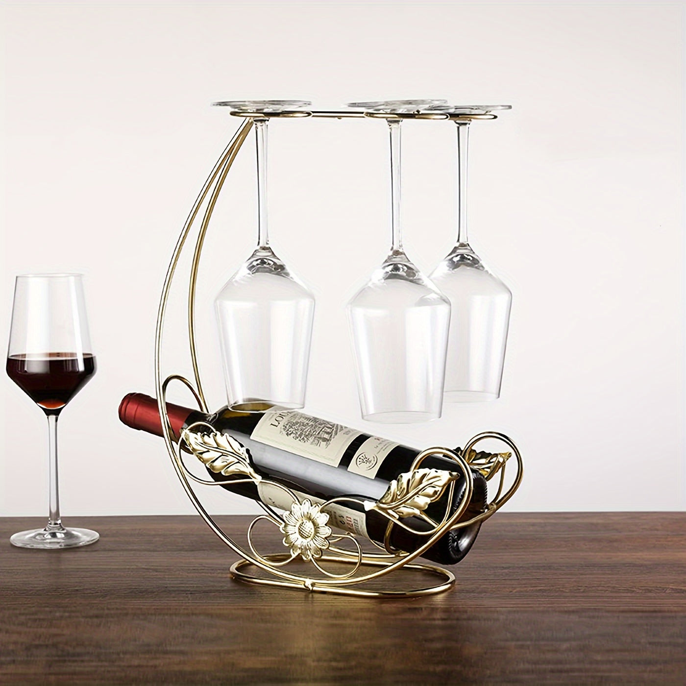 Estante de hierro moderno para copas de vino, soporte vertical de metal para botellas y copas