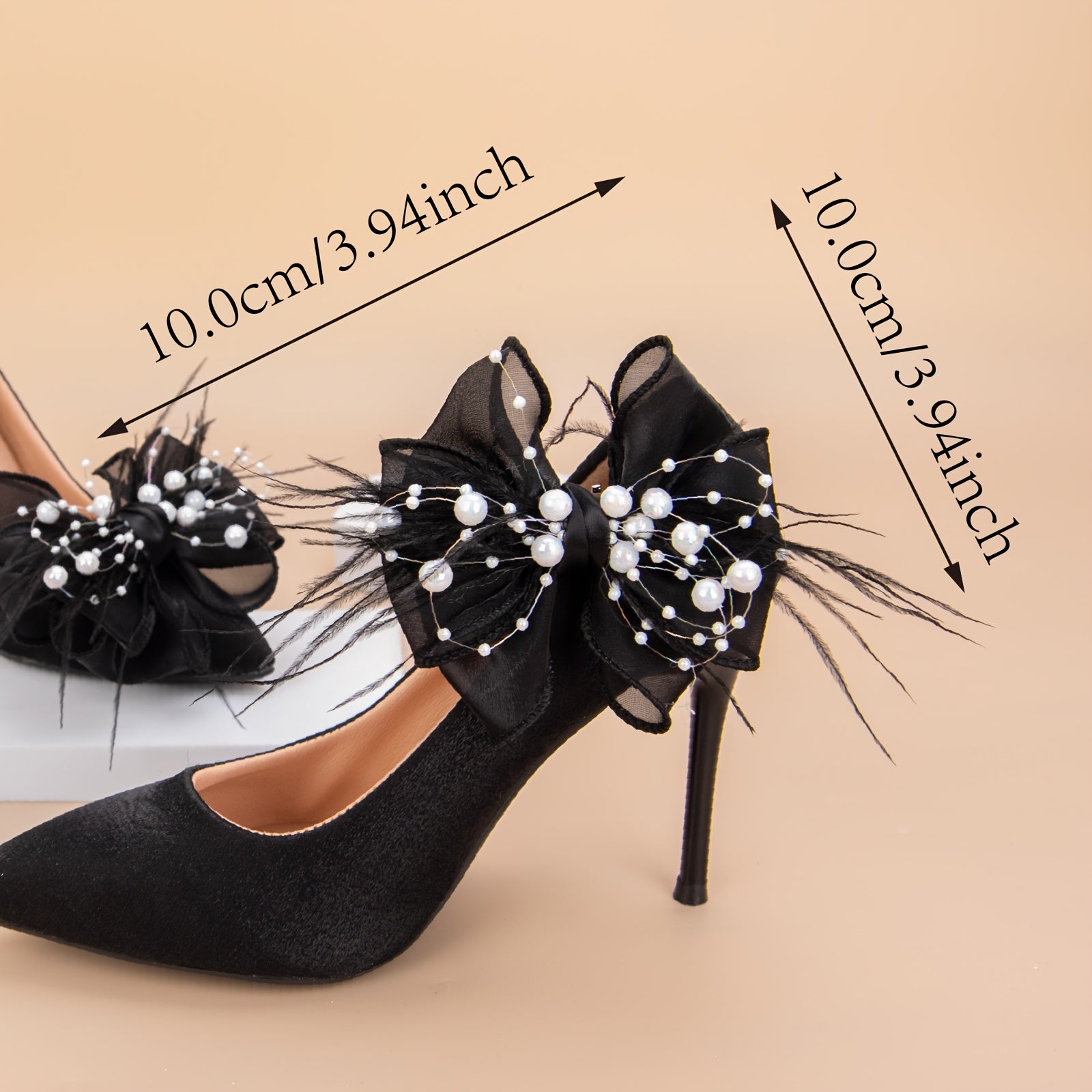 Women Polyester Mesh Bowknot Shoe Clips Beads Wedding Party Accessories