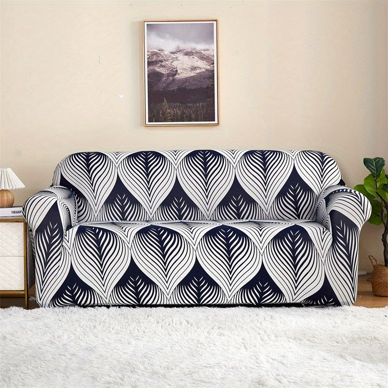 Современный чехол для дивана с эластичным закрытием, изготовленный на 95% из полиэстера и на 5% из спандекса. Машинная стирка, активная печать и качественная строчка. Подходит для кресел и секционных диванов, вес ткани 100-120 г/м².