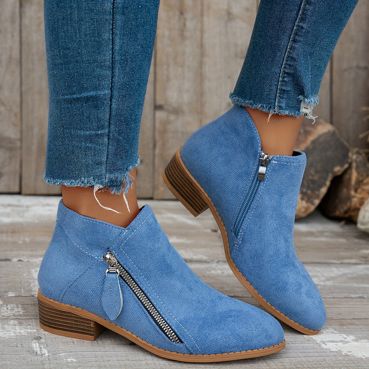 Women's Chunky Heel Chelsea Boots with Zipper Ankle Booties All-Season