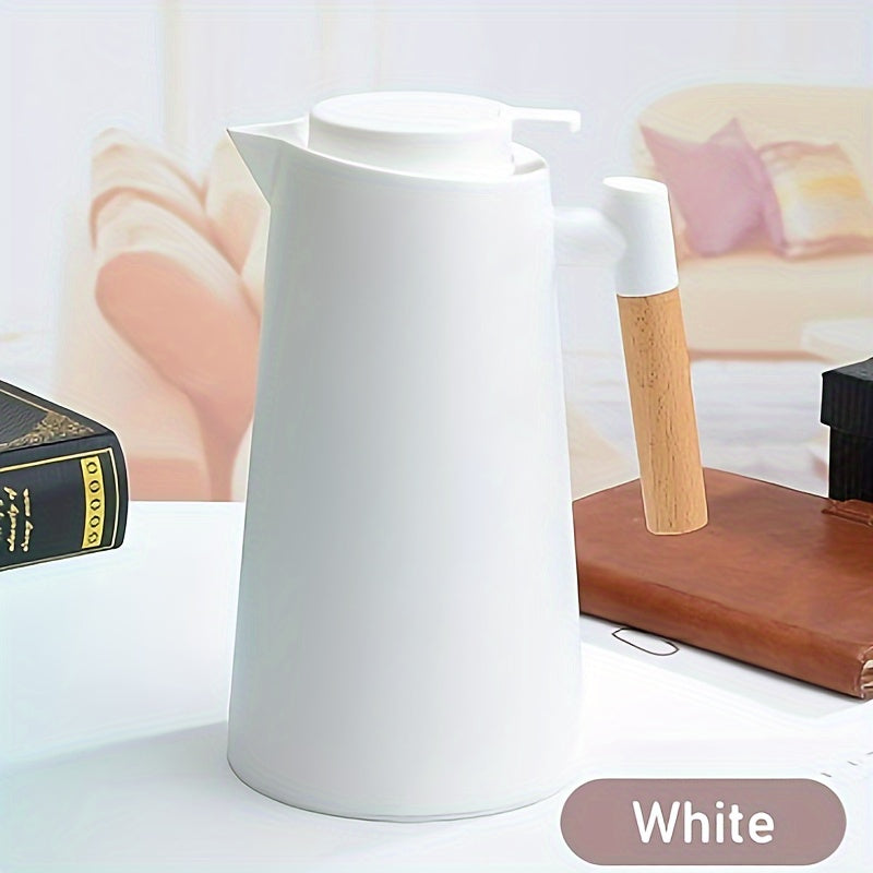 Двухслойный вакуумный стеклянный кофейник с деревянной ручкой 1л