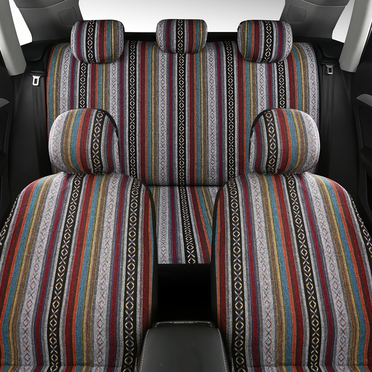 9pcs Car Seat Covers Polyester Vibrant Striped Geometric Universal Fit
