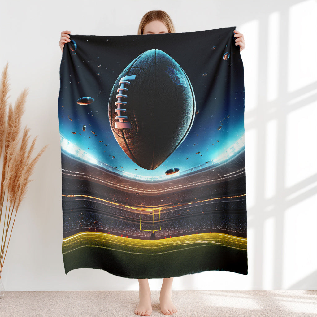 American Football Stadium Print Flannel Throw Blanket Cozy Lightweight Tear-Resistant