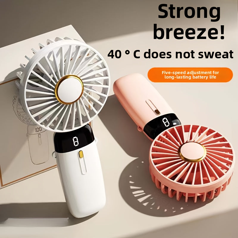 Rechargeable Portable Neck Fan with 5 Speeds Digital Display 90° Adjustable Base Purple Black