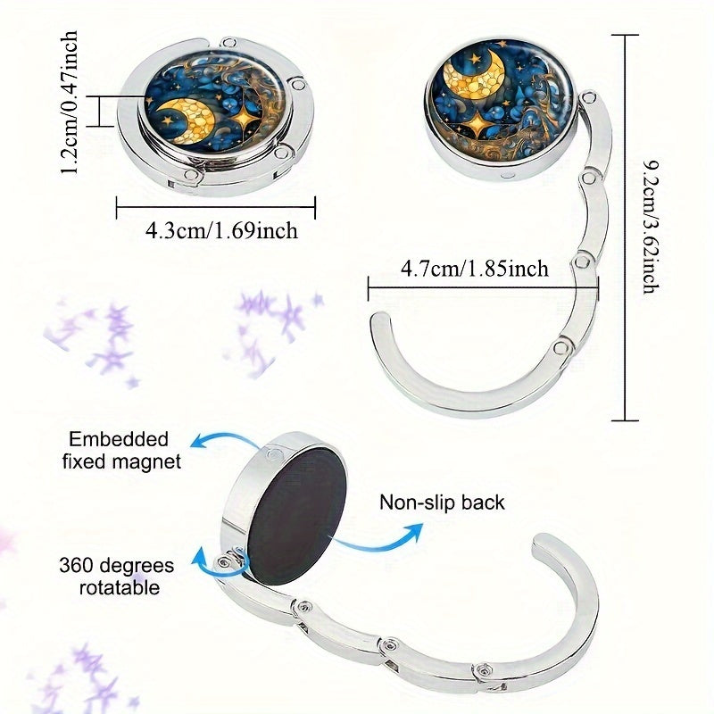 Moon and Stars Zinc Alloy Portable Bag Hook Foldable Handbag Hanger for Travel and Table Use